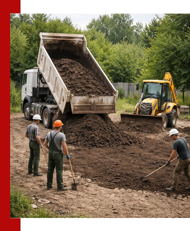 Доставка и укладка грунта для выравнивания участка в Кохме