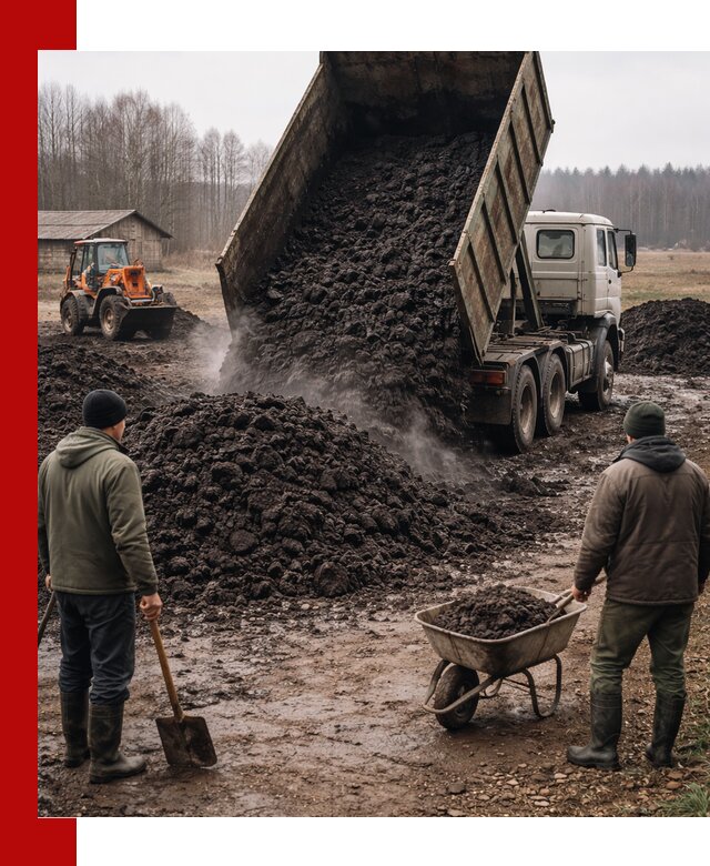 Доставка низинного торфа с разгрузкой и доставкой в Кохме