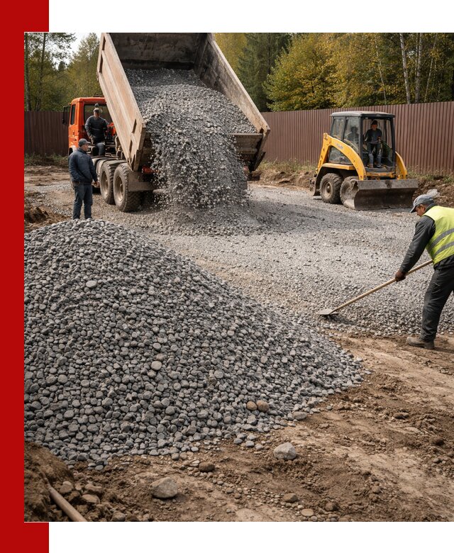 Отсыпка участка щебнем с доставкой и уплотнением в Кохме